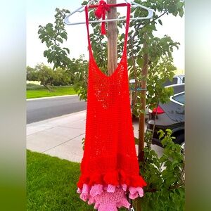 New, no tags, Ruffle bottom, multi-colored, crochet beach cover up!